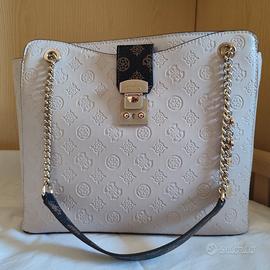Borsa a cartella color crema Guess