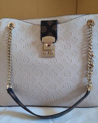 Borsa a cartella color crema Guess