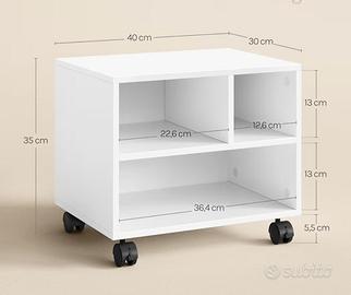 Carrellino porta stampante con rotelle | Bianco