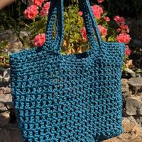 Borsa a rete da mare o spesa blu uncinetto