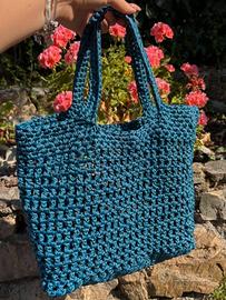 Borsa a rete da mare o spesa blu uncinetto