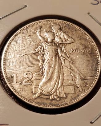 2 LIRE 1911 ARGENTO CINQUANTENARIO 