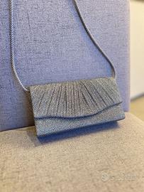 Pochette da sera argento glitter con tracolla