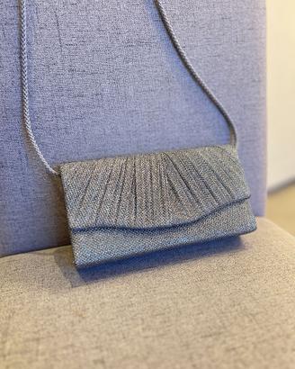 Pochette da sera argento glitter con tracolla