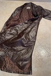 Trench cappotto lungo in pelle colore marrone