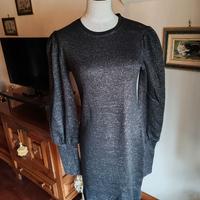 abito Akè feste nero argento lurex maniche sbuffo