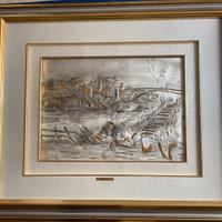 Quadro argento Roma sparita Scorcio isola Tiberina