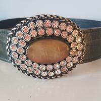 Cintura vera pelle con medaglione in strass