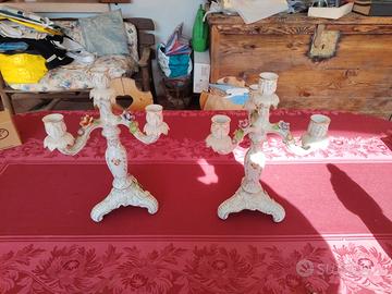 Coppia Candelabri a 3 Luci in Porcellana antichi