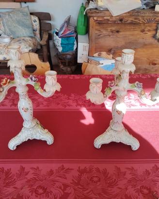Coppia Candelabri a 3 Luci in Porcellana antichi