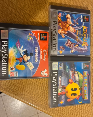 3 Giochi PS1 PAL ITA Hercules Pac-Man Topolino