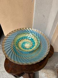 Set piatto e ciotola in vetro dorato-azzurro