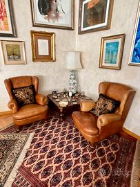 Coppia di Poltrone club in pelle vintage, anni '70