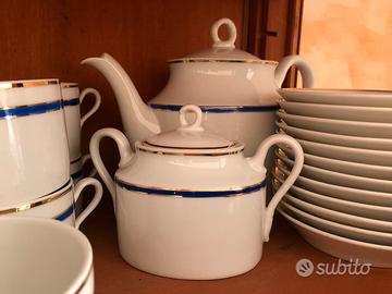 Servito da the porcellana Ginori rigo blu e oro