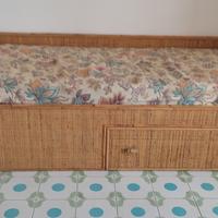 Letto con cassetto legno bambù midollino vimini