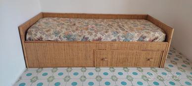 Letto con cassetto legno bambù midollino vimini
