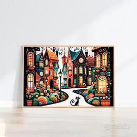 Colorful Landascape Cat Decorative Art Print 