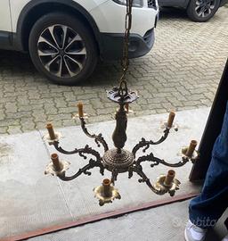 Lampadario vintage 6 luci retrò bronzo restaurato