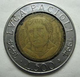 500 Lire bimetallica 1994 Luca Pacioli