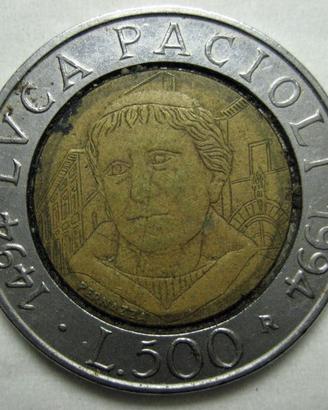 500 Lire bimetallica 1994 Luca Pacioli
