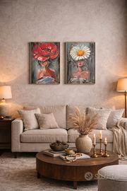 Coppia Quadri Artistici Moderni 30x40 