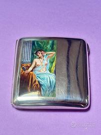 Portasigarette argento smaltato antico