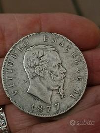 moneta 5 lire Vittorio Emanuele II 1877