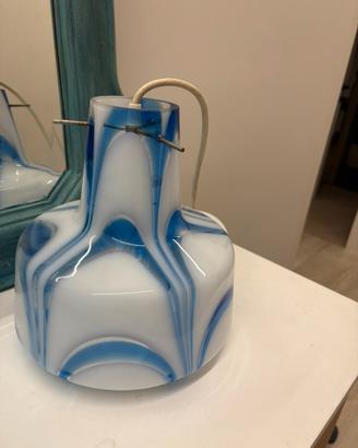 Lampadario Murano Anni’70 vintage bianco azzurro