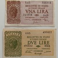 23#. Banconote 1 e 2 Lire.