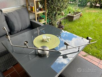 Lampadario moderno a 4 faretti orientabili acciaio
