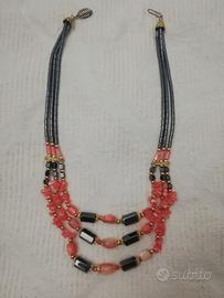 Collana Vintage Multifilo Corallo Onice Madreperla