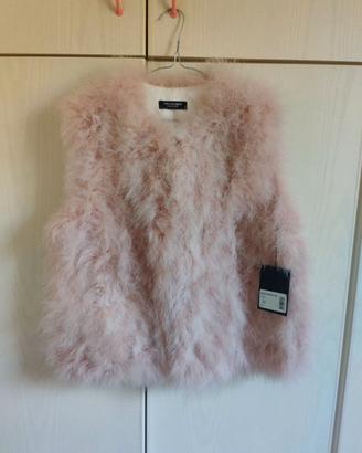 Gilet Yves Salomon in vera piuma, rosa Candy, tg36