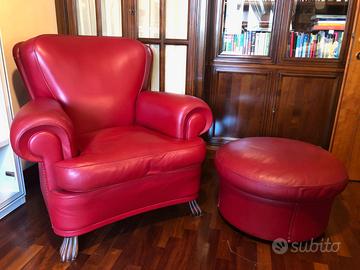 Frau Elisir – poltrona e pouf in pelle, rara