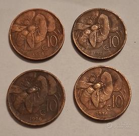 Monete 10 centesimi anni 1924, 1925, 1926, 1934