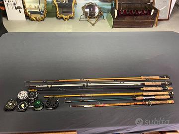 6 Mulinelli e 6 Canne Pesca Mosca. Vintage.