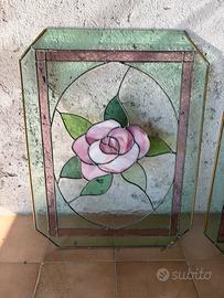 Set 4 Vetrate Artistiche Tiffany con Rose