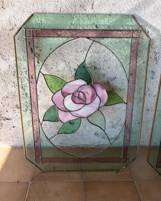 Set 4 Vetrate Artistiche Tiffany con Rose