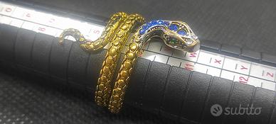 anello metallo placato oro, serpente. m. ita 14