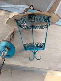 Lampadario vintage anni '50 in ferro azzurro 