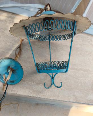 Lampadario vintage anni '50 in ferro azzurro 