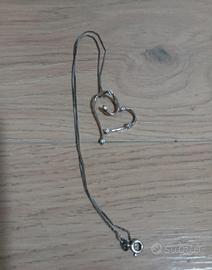 Collana cuore argento e brillantini 