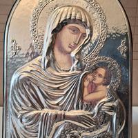 Icona sacra in  argento Madonna del latte