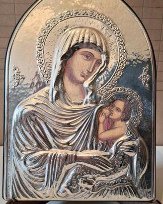 Icona sacra in  argento Madonna del latte