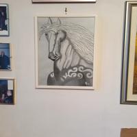 quadro cavallo olio su tela in cornice bianca  