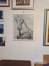 quadro cavallo olio su tela in cornice bianca  