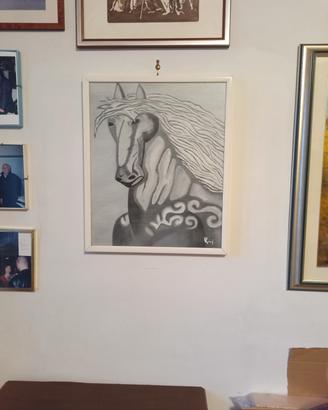 quadro cavallo olio su tela in cornice bianca  
