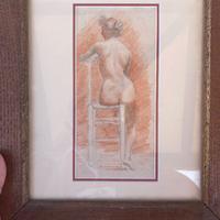 Disegno Liberty nudo di donna con cornice coeva