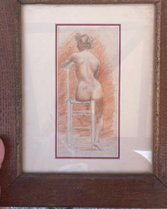 Disegno Liberty nudo di donna con cornice coeva