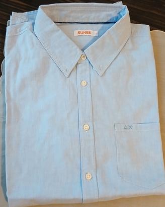 Camicia SUN68 uomo azzura misto lino e cptone-L