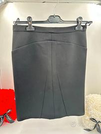 Miu Miu Gonna Pencil Nera con Zip Frontale Oro – M